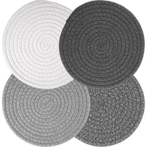 Dessous De Plat - Tapis Porte Casseroles En Fil De Coton - Diamètre 18 Cm - Rond Tressé - Pour Casseroles Poêles Théières Assiettes - Lot De 4 (1/5)