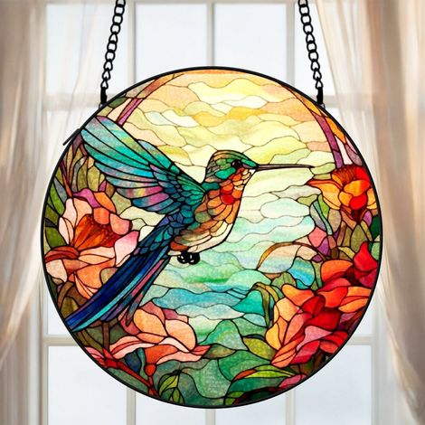 Attrape-soleil colibri vitrail fenêtre 15 cm décoration suspendue oiseau coloré idée cadeau (1/5)