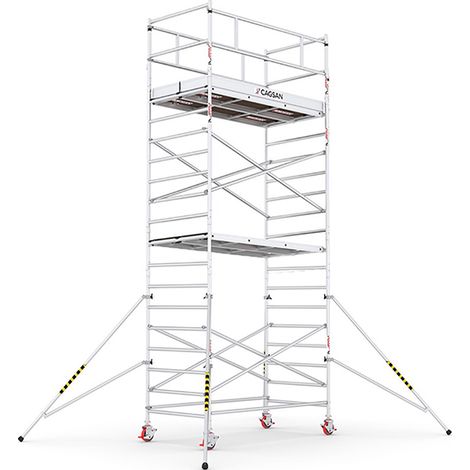 Echafaudage roulant embase télescopique - Hauteur max. de travail 6.40m - 2 plateaux - L6-2P