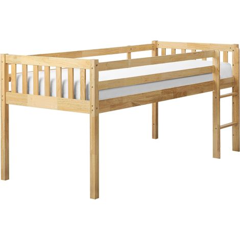 Letto singolo alto per bambini in legno di caucciù con rete a doghe in legno chiaro 90 x 200 cm Peipin