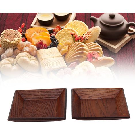 2 assiettes/plats carrés en bois, mini assiettes à couverts, assiettes à dessert, couleur unie, style japonais mignon, petite taille. (1/5)