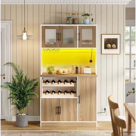 Armario de cocina 100x40x180 cm blanco y natural en MDF con LED RGB, enchufes integrados y botellero (1/5)