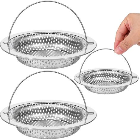 3 PCS Filtre Evier Cuisine, Bouchon Evier Cuisine, Filtre Cheveux Douche en INOX, Grille Evier Cuisines, Crépine d'Évier Lavabo, Fil (1/4)
