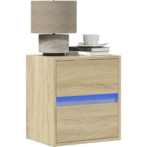 Wand-Nachttische mit LED-Leuchten 2 Stk. Sonoma-Eiche (1/5)