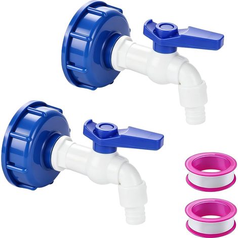 2 Pièces Robinet Cuve, 1/2" in Adaptateur Cuve 1000l IBC Raccord Robinet Diamètre de Sortie 16 mm avec Joint et Ruban Adhésif pour Jardin, Baril de Pluie (1/5)
