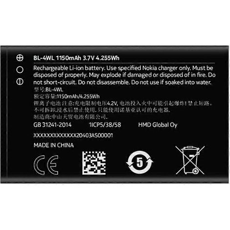Batterie de remplacement Li-ion 3,70 V 1150 mAh pour Nokia 5310 (2020) et 3310 (2017) (Référence : BL-4WL)