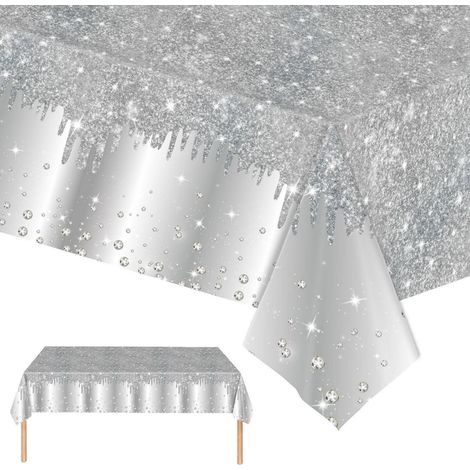 Glitzernde Tischdecke Silber 137x274 cm rechteckig für Partys und Feiern