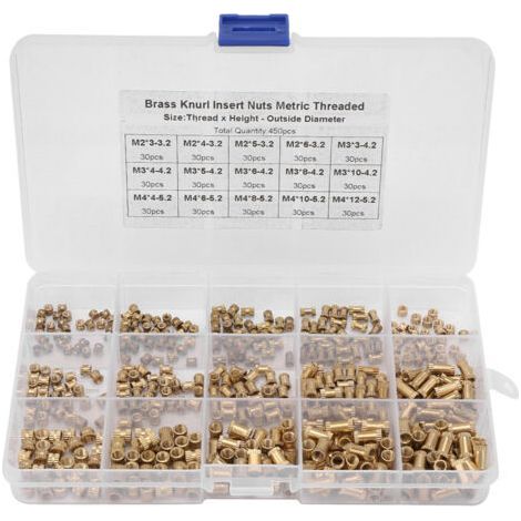Insert Nuts, 3.2/4.3/5.3mm Outer Diameter, Small, High Performance, Brass, Durable, for Profile Springs, 450pcs, M2/M3/M4, Metal (1/4)