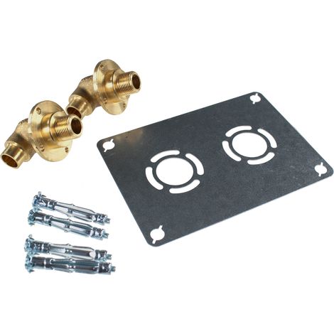 Watts – Sortie de cloison pour évier lavabo – Entraxe 50mm – Raccords cuivre à souder Ø14 – Mâle 3/8" – Kit complet avec platine et vis