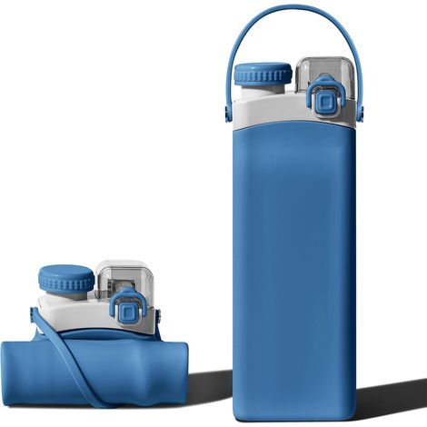 Faltbare Wasserflasche – 600 ml, BPA-freies Silikon, auslaufsicher, mit Strohhalm und Griff – ideal für Reisen, Wandern, Fitnessstudio, Yoga und den täglichen Gebrauch – robust (1/5)