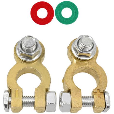 2 Pcs Bornes Connecteurs De Batterie, Cosses De Batterie M8 Boulons Bornes, 12V/24V Bornes De Batterie Heavy Duty Épaissi Bronze Pur, Avec Tampon Anti-Corrosion Pour Auto Bateau Moto (1/4)