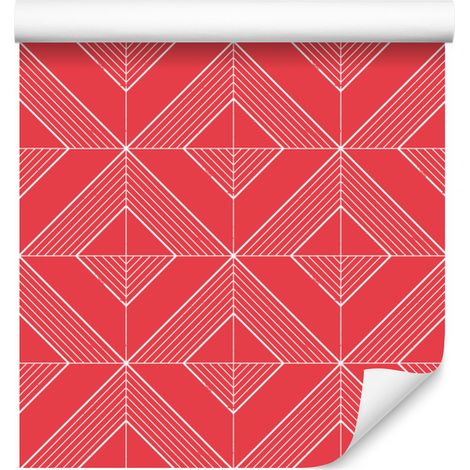 Carta da parati con rombi geometrici color corallo e rosso, sfondo corallo 50x1000 cm (1/5)