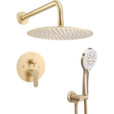 Ensemble de robinetterie de douche, système de douche effet pluie avec pommeau de douche rond de 25,4 cm (10 pouces) et douchette à main, accessoires de salle de bain muraux avec robinetterie et garni (1/5)