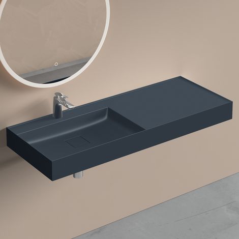 doporro Lavabo Suspendu avec Bonde Vasque à Poser Gris Noir Mat 120x46x12cm Lave Mains Rectangulaire avec Perçage de Robinet Colossum630