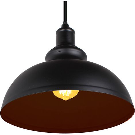 Wottes – Lustre plafonnier industriel rétro E27 réglable noir Ø29cm – Abat-jour fer pour espaces modernes – Luminaire décoratif design