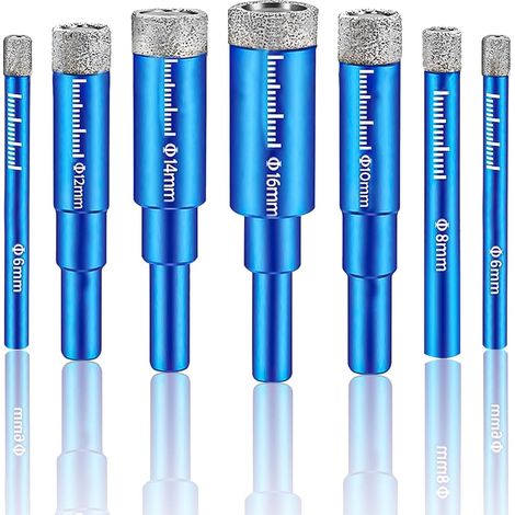 Foret Carrelage Diamant, meche diamant carrelage, 7 pièces, meches diamant, pour Carrelage Céramique Grès Cérame Tuiles Verre Pierre, fin Set de forets à diamant, 6×2/8/10/12/14/16mm… (1/5)