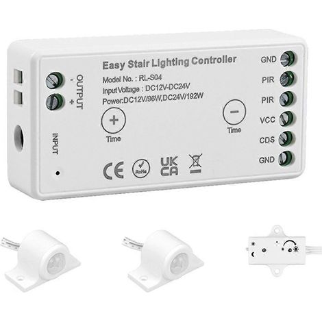 Contrôleur d'éclairage d'escalier LED facile à utiliser avec application WiFi Tuya, 12 V/24 V CC, 8 A, détecteur de mouvement infrarouge PIR et interrupteur de lumière du jour (1/5)