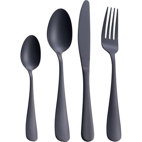 Service d'argenterie noir mat, pièces de couverts en acier inoxydable satiné, service pour, lavable au lave-vaisselle (1/5)