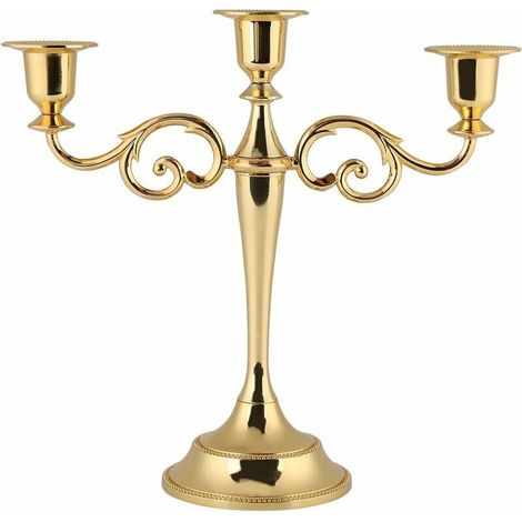 Bougeoir Chandelier 3 Branches en Métal Style Européen Candélabre Bougeoir pour Table à Manger, Dner Aux Chandelles, Décor à la Maison, Décoration de Mariage (Doré) (1/4)