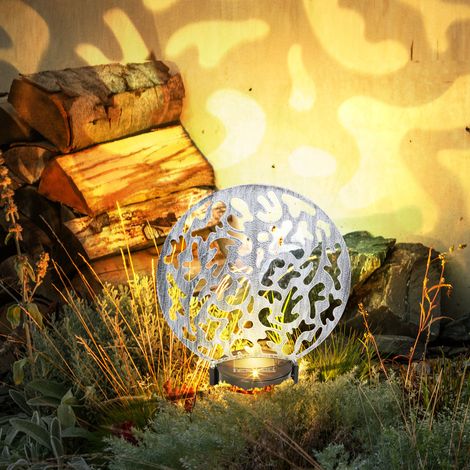 Lampe solaire enfichable lampe solaire ronde lampe d'extérieur décoration de jardin piquet, effet de lumière, métal argenté antique, 2x LED blanc chaud, LxPxH 30x10x41 cm