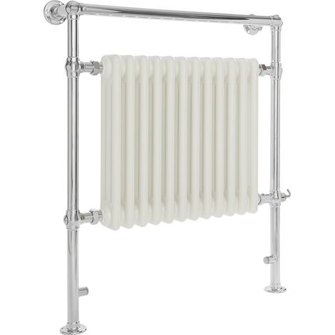 Milano Elizabeth 930mm x 790mm Electric Heated Towel Rail Radiator with Cast Iron Style Insert – Chrome and White (1/5)