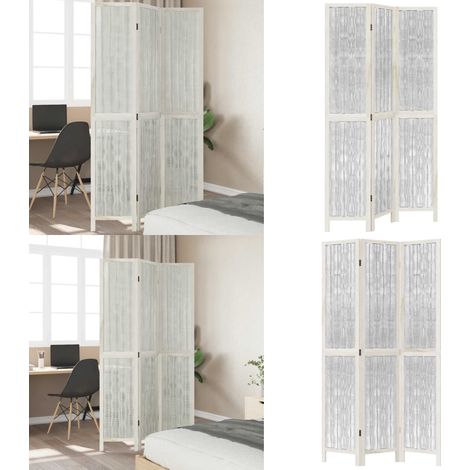 Biombo separador de 3 paneles madera maciza Paulownia blanco - Madera paulownia - Separador de ambientes