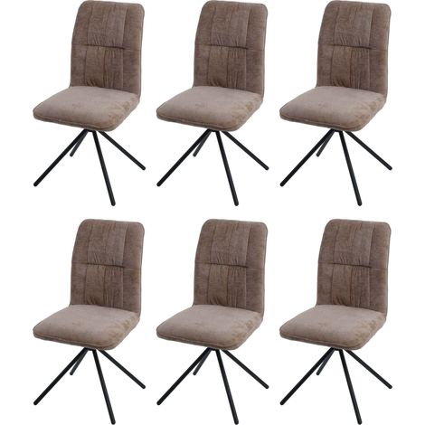 6er-Set Esszimmerstuhl HHG-432, Küchenstuhl, drehbar Auto-Return, Stoff/Textil Chenille (340g/m²) Öko-Tex hellbraun