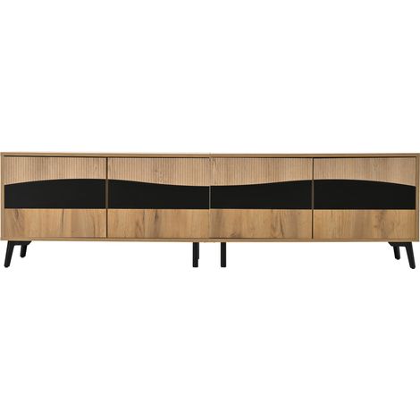 Meuble tv 180x40x50 cm bois avec pieds noirs, 4 caissons, structure stable, meuble bas design moderne salon