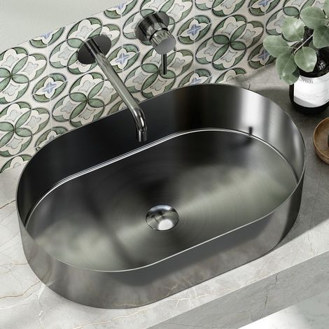 Lavabo da appoggio in acciaio inox gun metal con finitura spazzolata  KJ5500GM kamalu