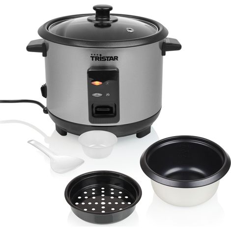 Cuiseur à Riz 1 L, Jusquà 5 Portions, Corps en Acier Inoxydable, Bol Antiadhésif, Plateau Vapeur, Fonction Maintien au Chaud, 400 W, RK-6144 (1/5)
