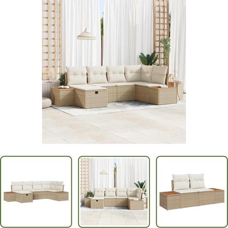 vidaXL Canapé de terrasse - Ensemble de canapé de jardin avec coussin 6 pcs Beige polyrotin (1/5)