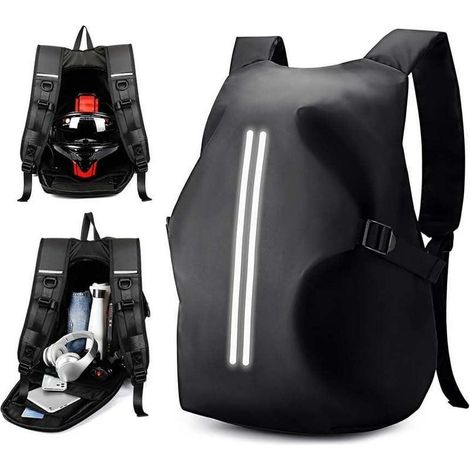Motorrad Rucksack 45L wasserdicht mit Helmhalterung und Reflektoren Schwarz (1/5)