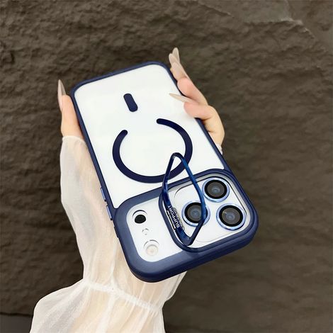 (iPhone 15 Pro, bleu foncé) Coque de téléphone avec anneau magnétique MagSafe pour iPhone, compatible avec la recharge sans fil