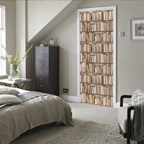 Vinyl door sticker with library effect - 77x200cm - Brown (1/4)
