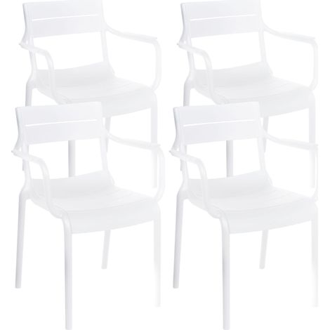 Oviala – Lot de 4 fauteuils de jardin empilables en plastique blanc – Hauteur d'assise 45 cm – Largeur 59 cm – Poids 4 kg – Pour espaces extérieurs