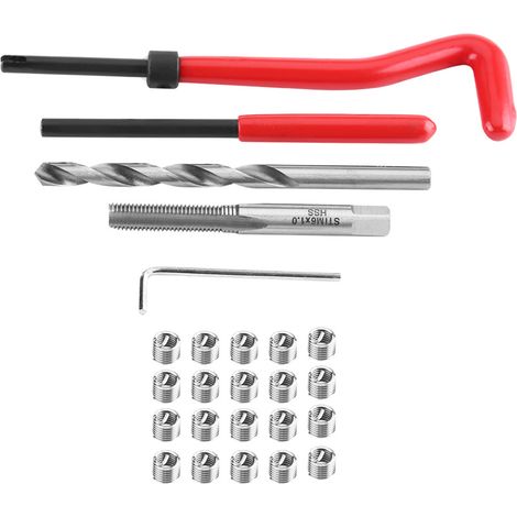 Kit de 25 inserts de réparation de filetage compatibles avec les outils manuels pour la réparation automobile M6 x 1,0 x 8,0 mm (1/5)