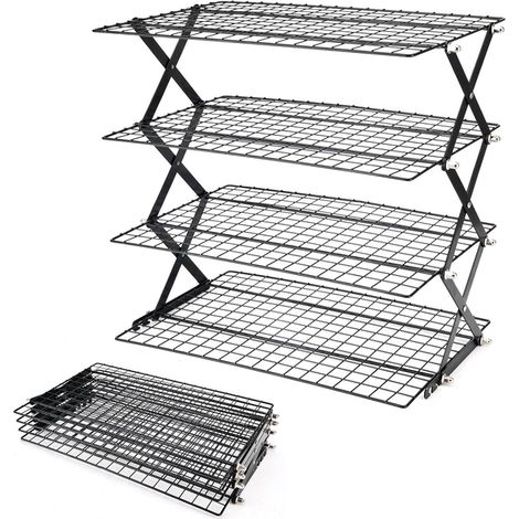 Égouttoir pliable à 4 niveaux, étagère en métal, ustensile de cuisine, noir (1/5)