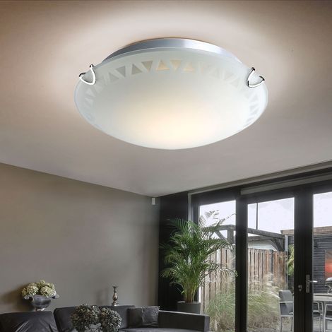 Deckenleuchte Glasleuchte Deckenlampe Muster Rundleuchte Wohnzimmer, Dreieckmuster Metall Chrom Glas, 1x LED 7 Watt 560 Lumen warmweiß, D 25cm