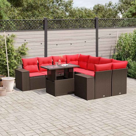 9-teiliges Gartensofa-Set mit Kissen, braun, Polyrattan (1/5)