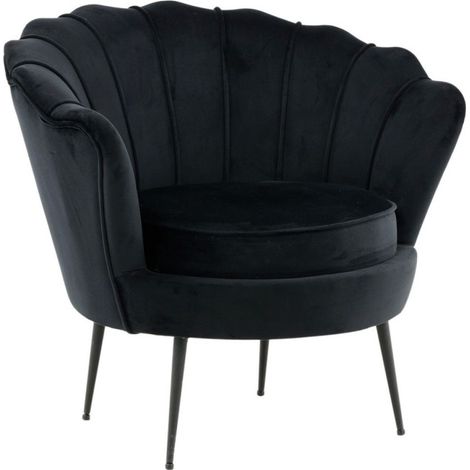 Fauteuil Coquillage en Velours "Calais" 83cm Noir (1/5)