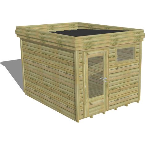 ABRI DE JARDIN bois Pin autoclave 27mm - 2,64x3,44m / 9,1m2 - Bac acier - Plancher bois (1/5)
