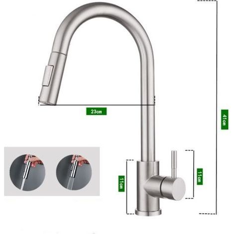 Küchenarmatur mit ausziehbarer Brause, hohem Auslauf, 360° schwenkbarem Auslauf, 2 Strahlarten, Spültischarmatur, gebürstetes Gold (1/4)