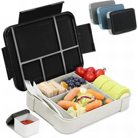 Brotdose Kinder mit 6 Fächern, 1330ML Bento Box auslaufsicher, inkl. Besteckset (1/5)