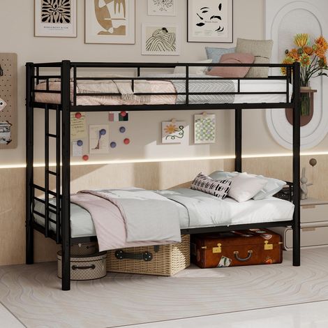 Lit superposé métallique pour enfants (garçons et filles), structure en métal avec échelles et barrières, convertible en 2 lits, sans sommier., garantie 2 ans (1/5)