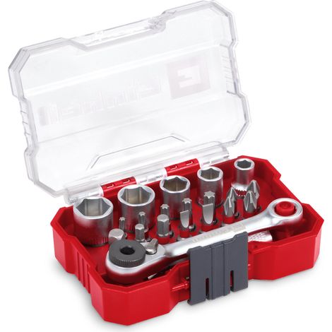 Einhell Set XS-CASE Coffret de 21 embouts de vissage et douilles (embouts de 25 mm, douilles, porte-embouts à changement rapide, adaptateur, cliquet réversible)