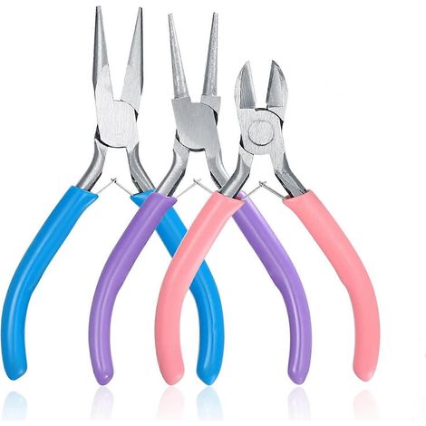 Ensemble de 3 pinces pour bijoux, comprenant : pince à bec fin, pince à bec long, pince à bec plat et coupe-fil. (1/4)