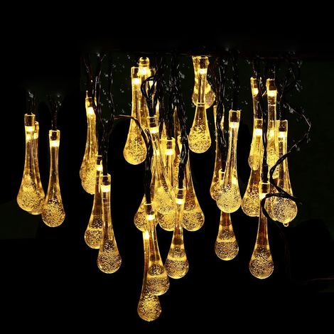 Guirlande lumineuse solaire d'extérieur à LED couleur chaude en forme de goutte d'eau Étanche Cristal 30LED 6.5 m (1/5)