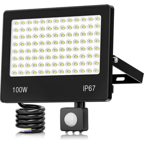 Projecteur LED Extérieur 100W avec Détecteur de Mouvement 10000LM 6500K Blanc Froid Spot Exterieur LED, IP67 Étanche Éclairage de Sécurité pour Jardin, Patio, Garage, Entrée