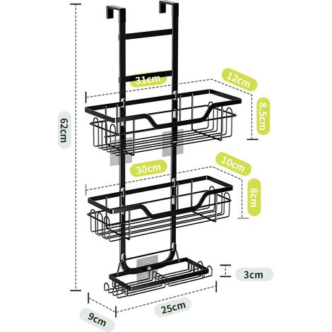 (noir) Étagère de salle de bain sans perçage, à suspendre à la porte, panier mural à plusieurs niveaux, étagère de rangement pour salle de douche et toilettes (1/5)