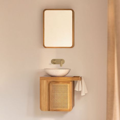 Ensemble meuble de salle de bain suspendu 60x40 cm en bois de teck Georgy SKLUM